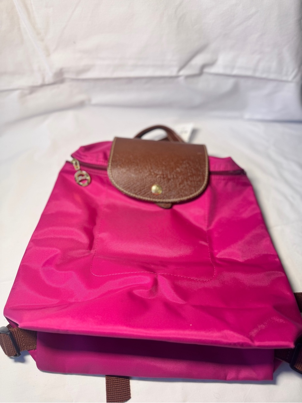 Longchamp Pink Backpack with Brown Trim